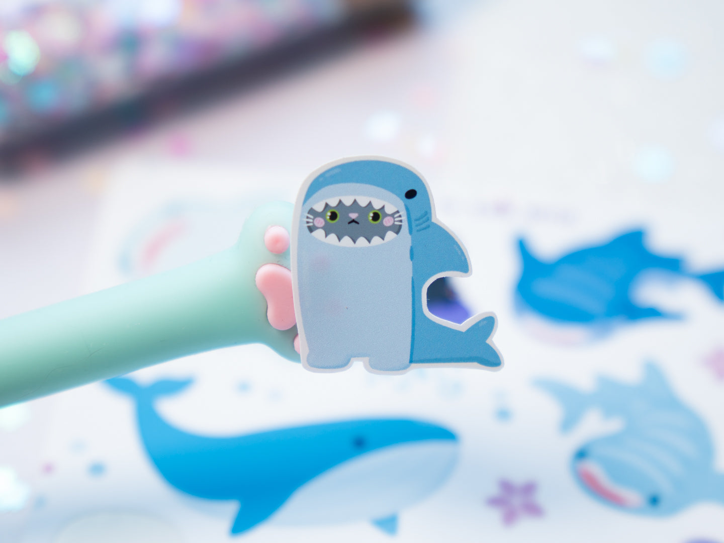 Feuille d’autocollants Baleines et Chatons Kawaii