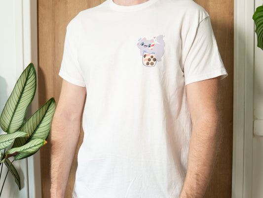 T-shirt Blanc Chat Boba Bubble Tea