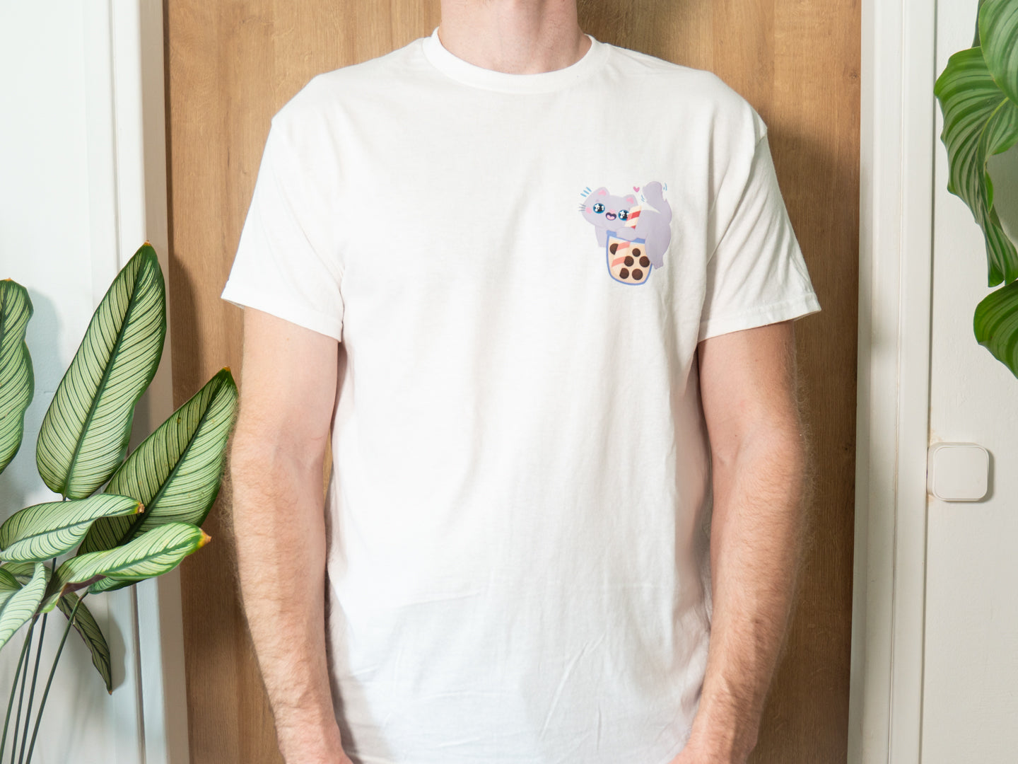 T-shirt Blanc Chat Boba Bubble Tea