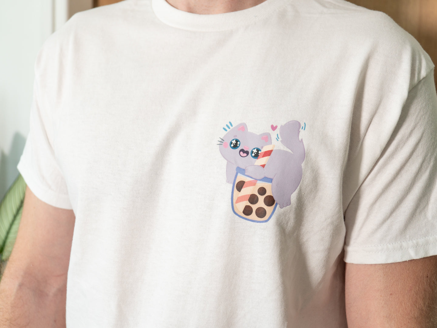 T-shirt Blanc Chat Boba Bubble Tea