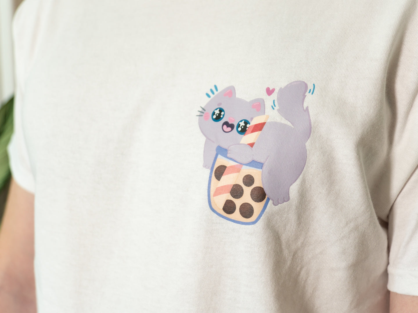 T-shirt Blanc Chat Boba Bubble Tea