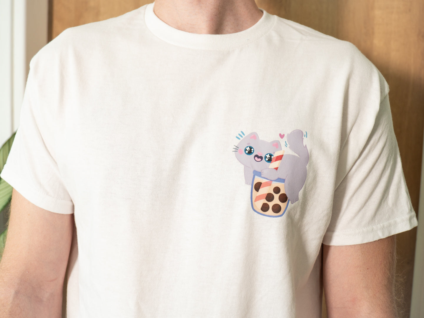 T-shirt Blanc Chat Boba Bubble Tea
