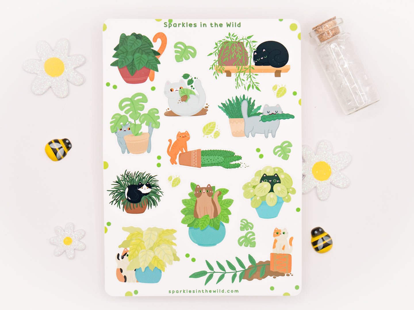 Feuille d’autocollants Chats et Plantes
