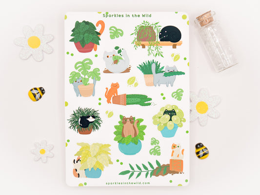 Feuille d’autocollants Chats et Plantes