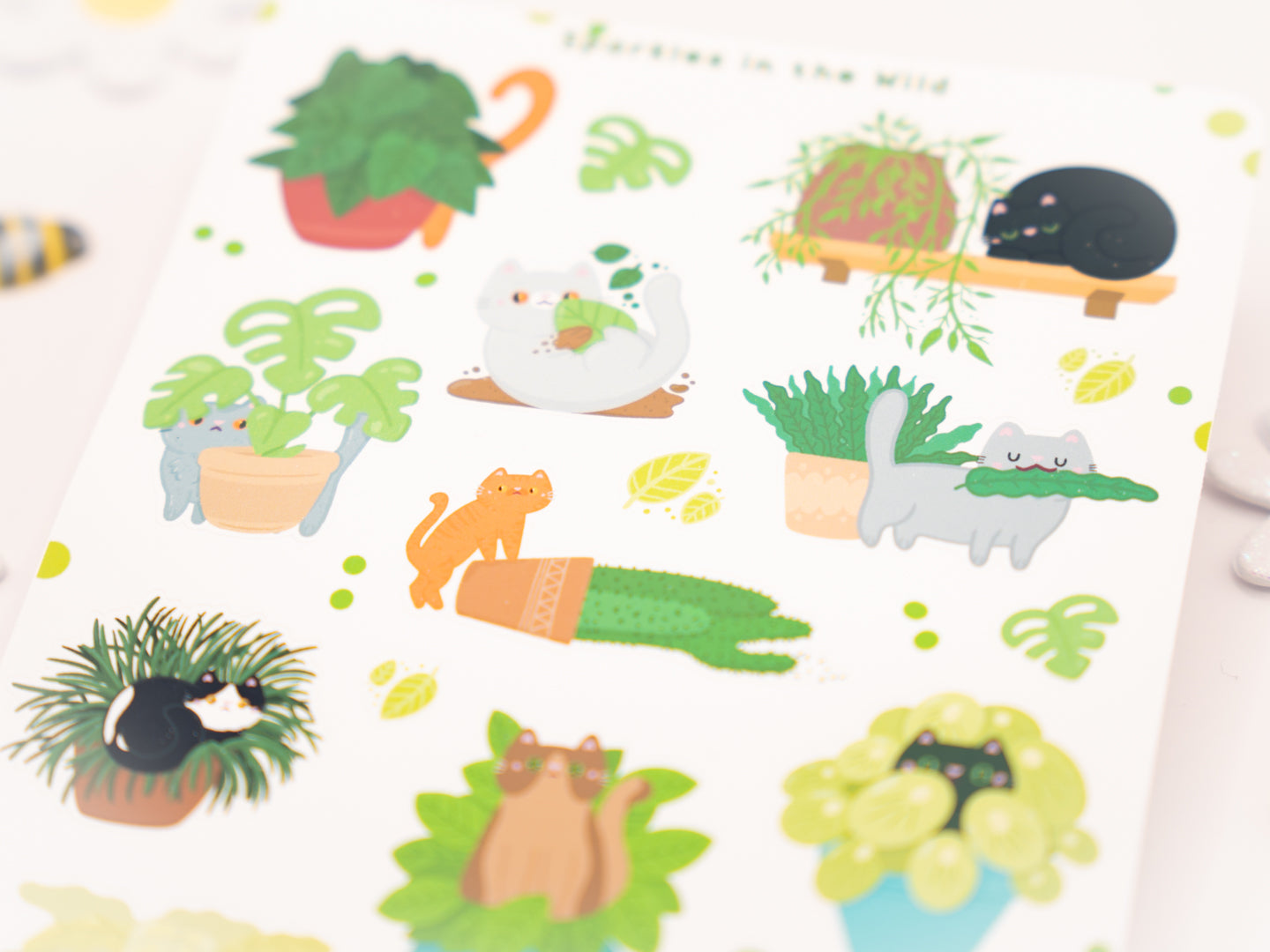 Feuille d’autocollants Chats et Plantes