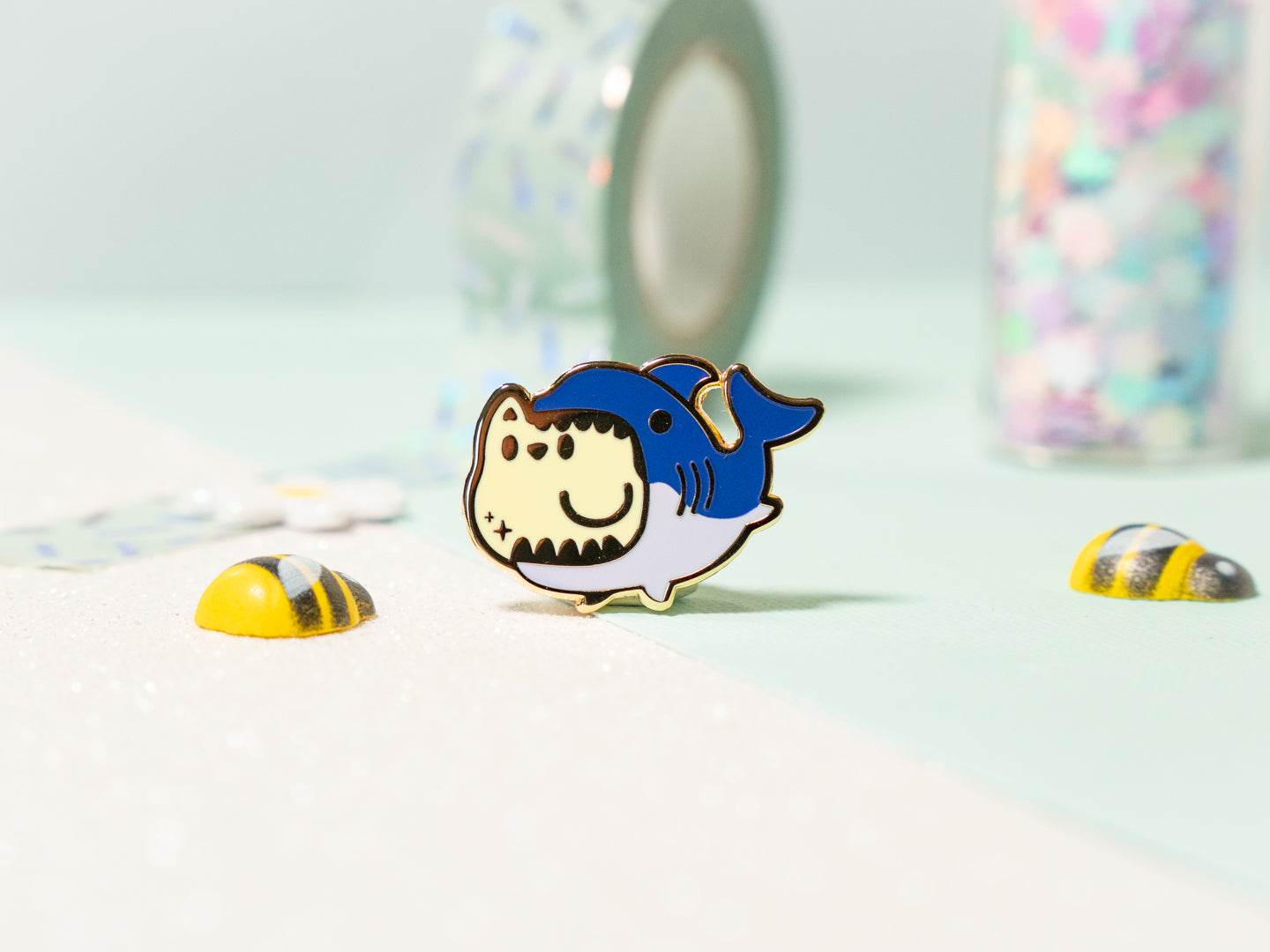 Mini Cute Cat & Shark Friends Enamel Pin - Tinycats