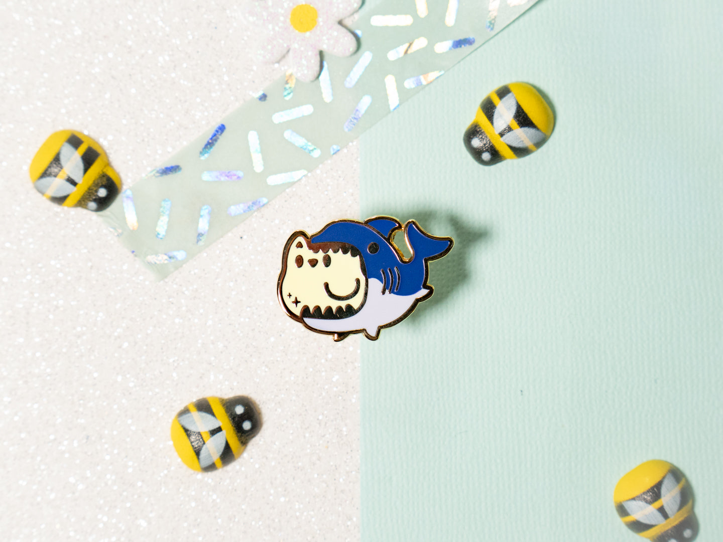 Mini Cute Cat & Shark Friends Enamel Pin - Tinycats