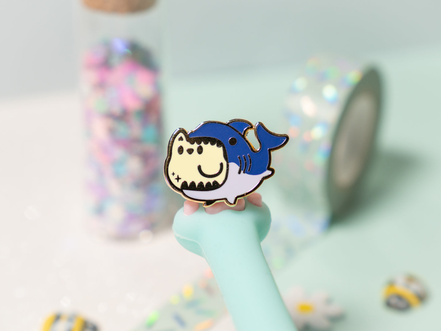 Mini Cute Cat & Shark Friends Enamel Pin - Tinycats