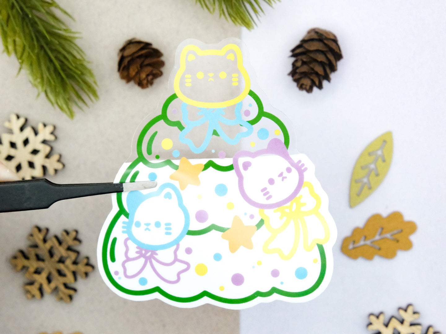 Cute Cat Christmas Tree Sticker