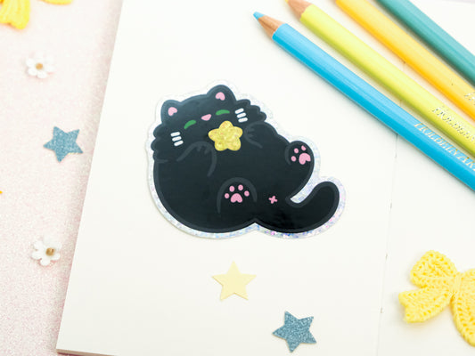 Black Cat Glitter Star Sticker