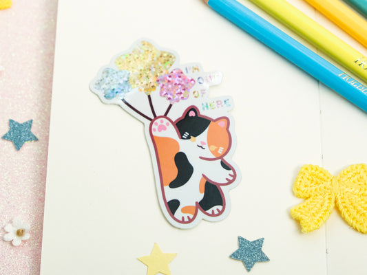 Calico Cat Balloon Glitter Sticker