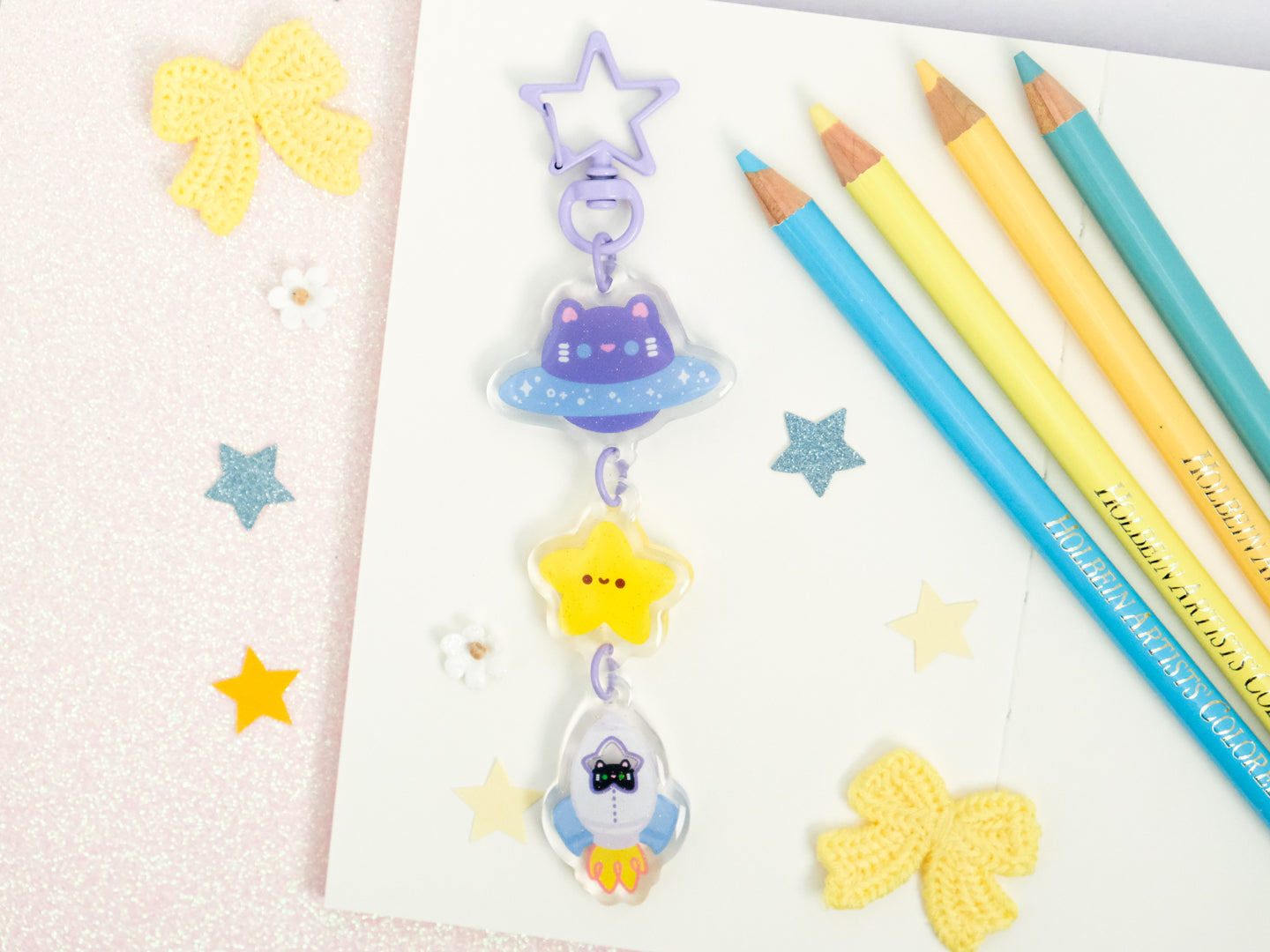 3-Piece Space Cat Acrylic Keychain