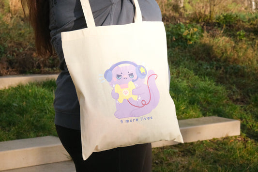 Tote-Bag Kawaii Gamer Cat « 9 More Lives »