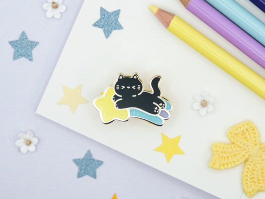 Shooting Star Black Cat Enamel Pin