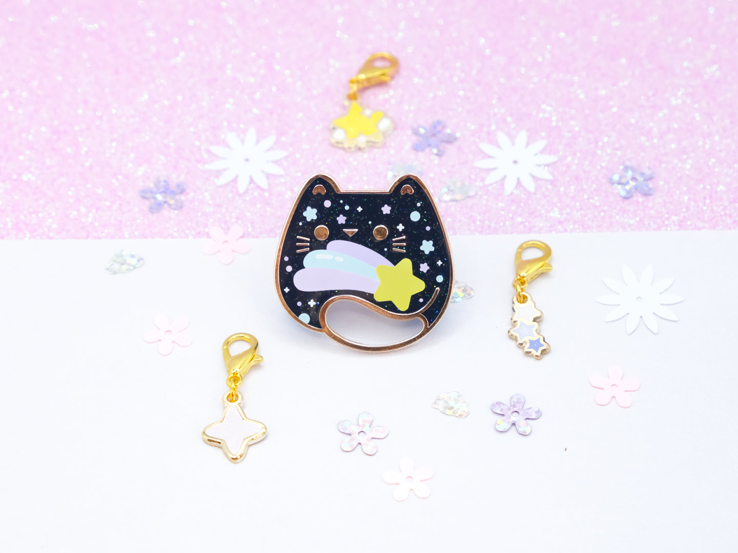 Shooting Star Galaxy Cat Pins - Charm-ing Collection