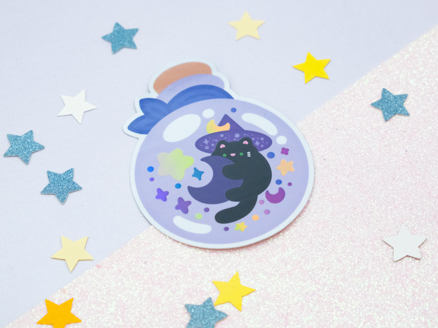 Autocollant Holographique Moonlight Witch Cat