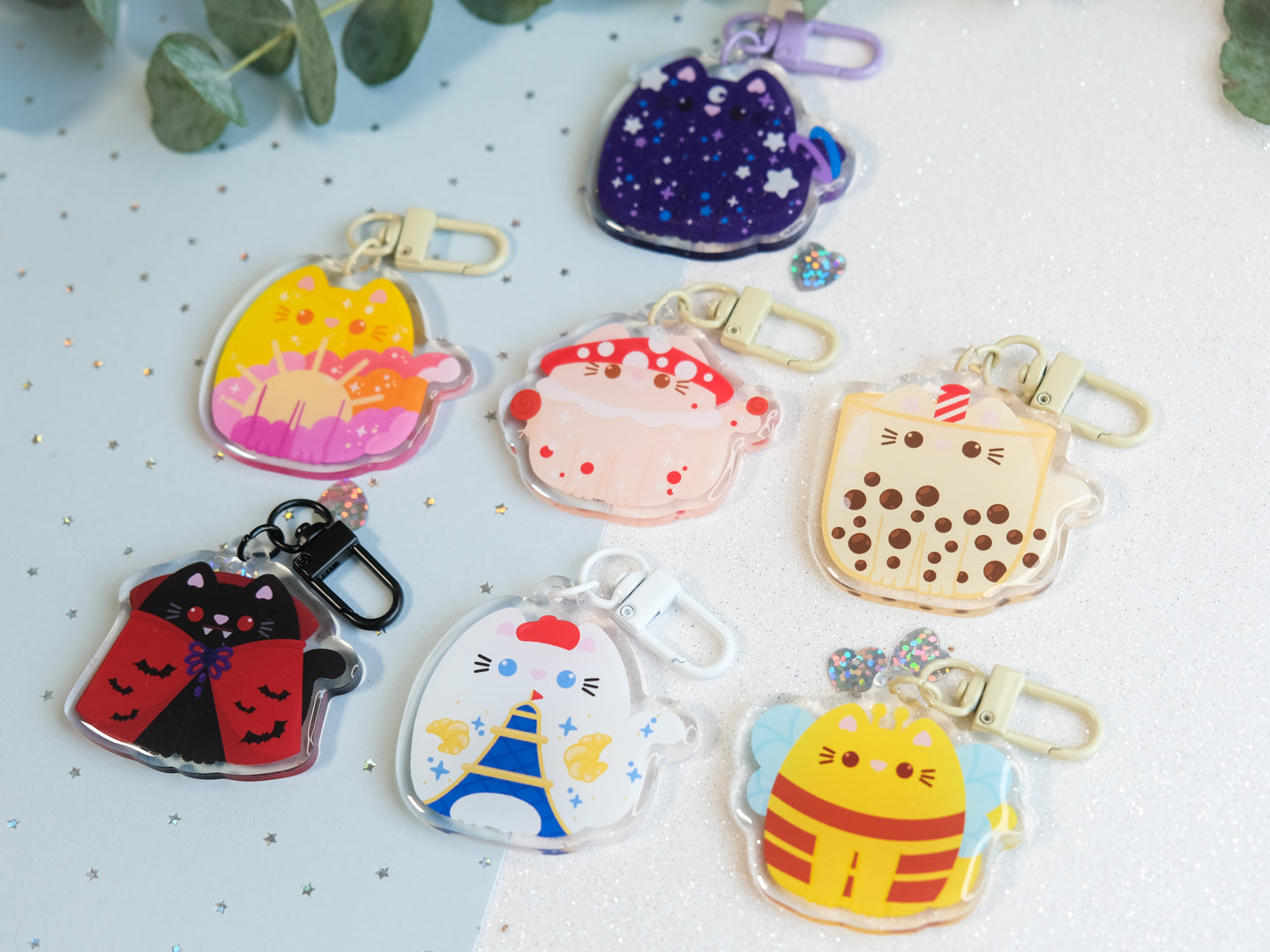 Sac mystère porte-clés chat Kawaii - Série violette - Collection Whiskered Wonders