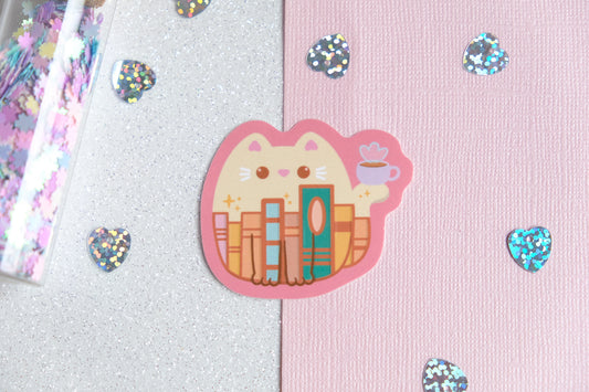 Autocollant Chat Bookworm - Collection Whiskered Wonders
