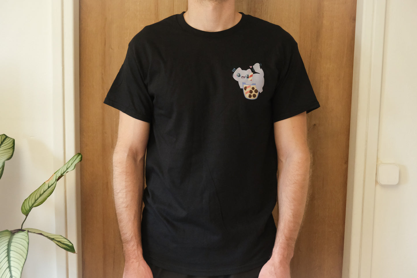 T-shirt Noir Chat Boba Bubble Tea