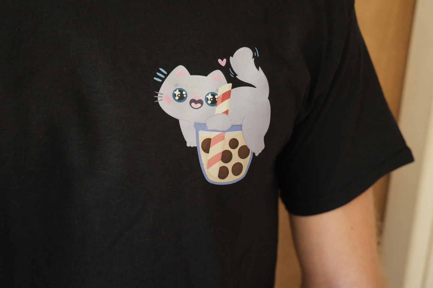 T-shirt Noir Chat Boba Bubble Tea