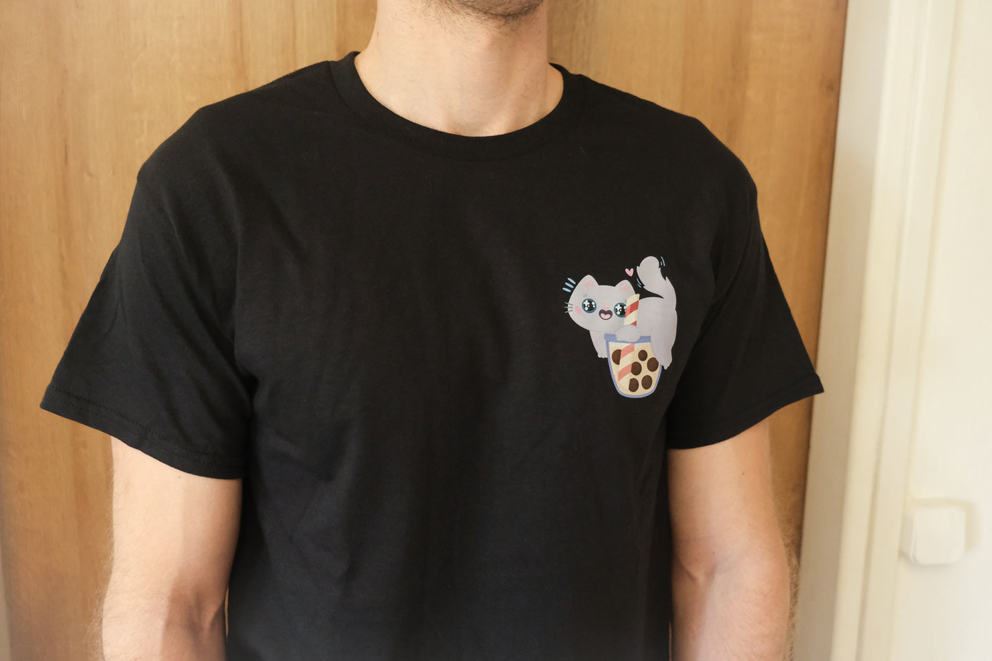 T-shirt Noir Chat Boba Bubble Tea