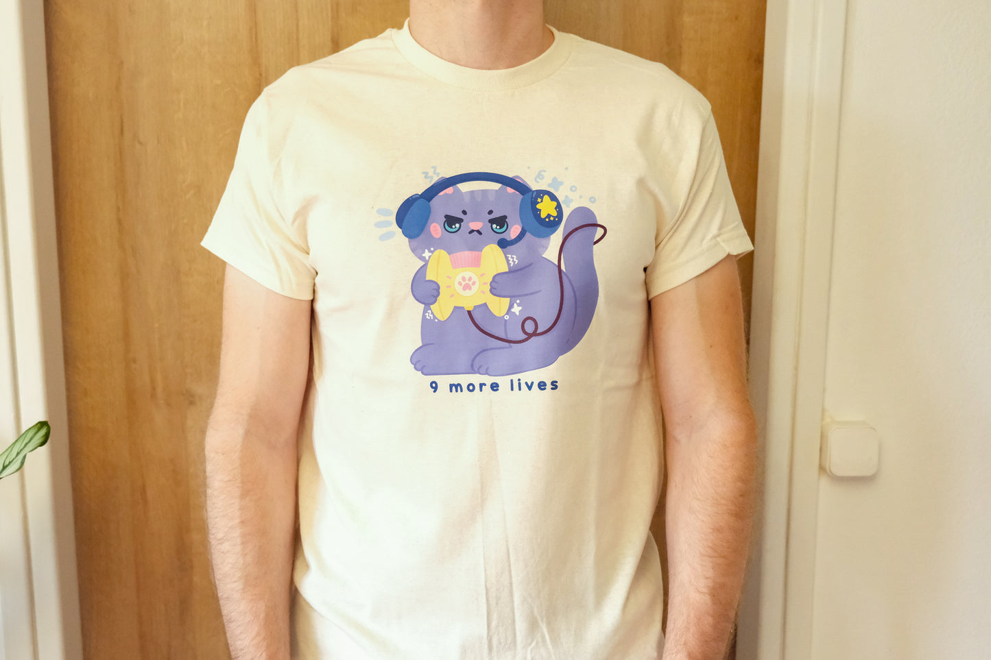 T-Shirt Chat Gamer Kawaii "9 More Lives"