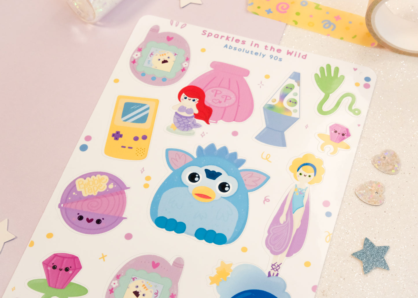 Feuille d’autocollants jouets rétro années 90