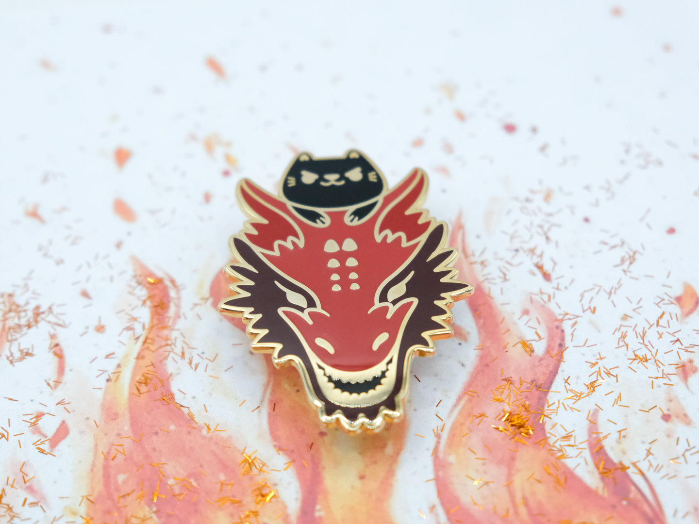 Pins Chat Noir Chevauchant son Dragon Rouge
