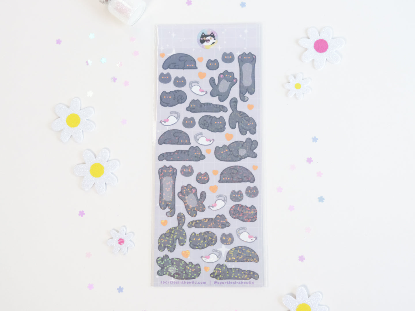 Feuille d'Autocollants Deco Paillettes Chat Mignon
