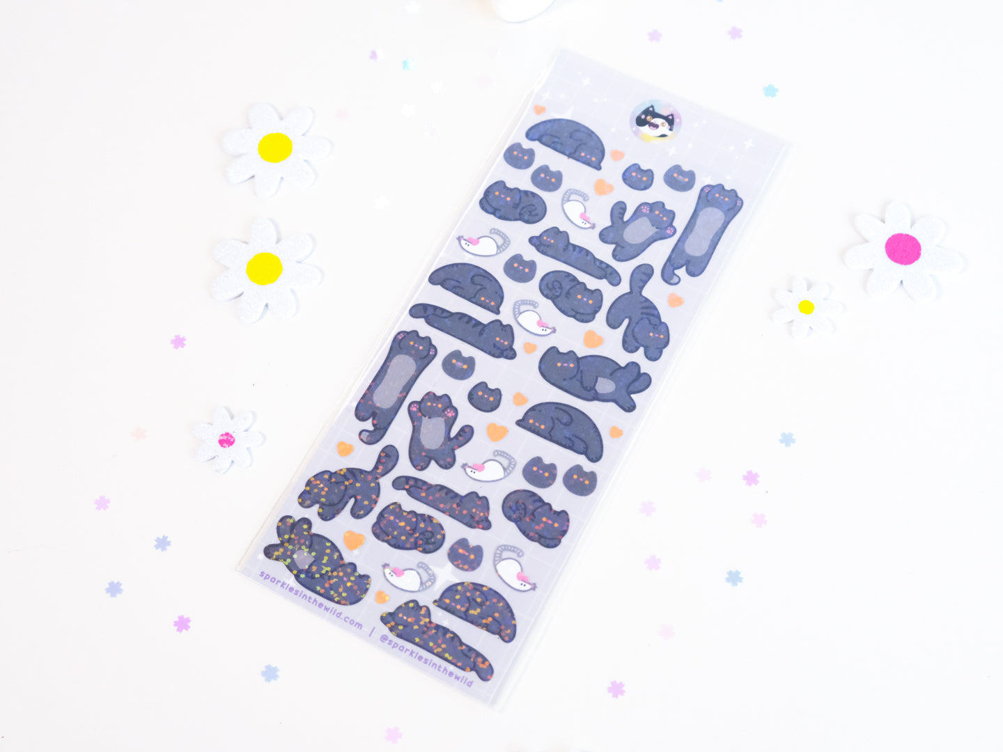 Feuille d'Autocollants Deco Paillettes Chat Mignon