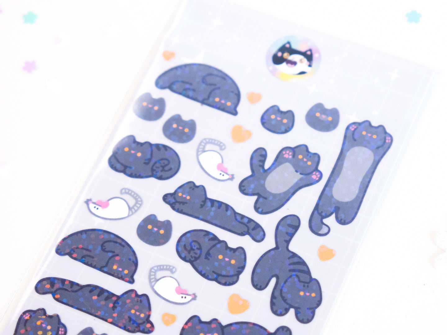 Feuille d'Autocollants Deco Paillettes Chat Mignon