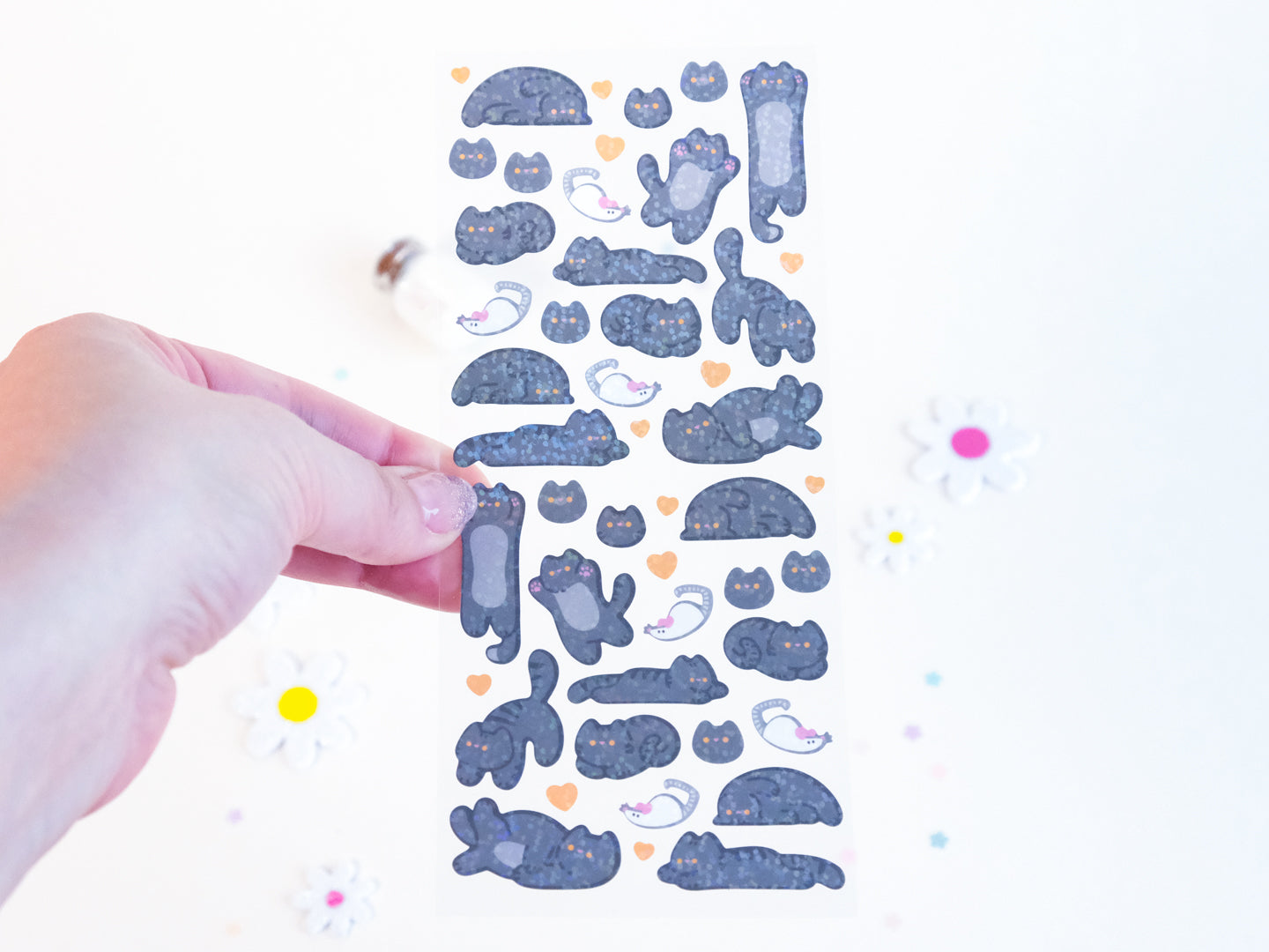 Feuille d'Autocollants Deco Paillettes Chat Mignon