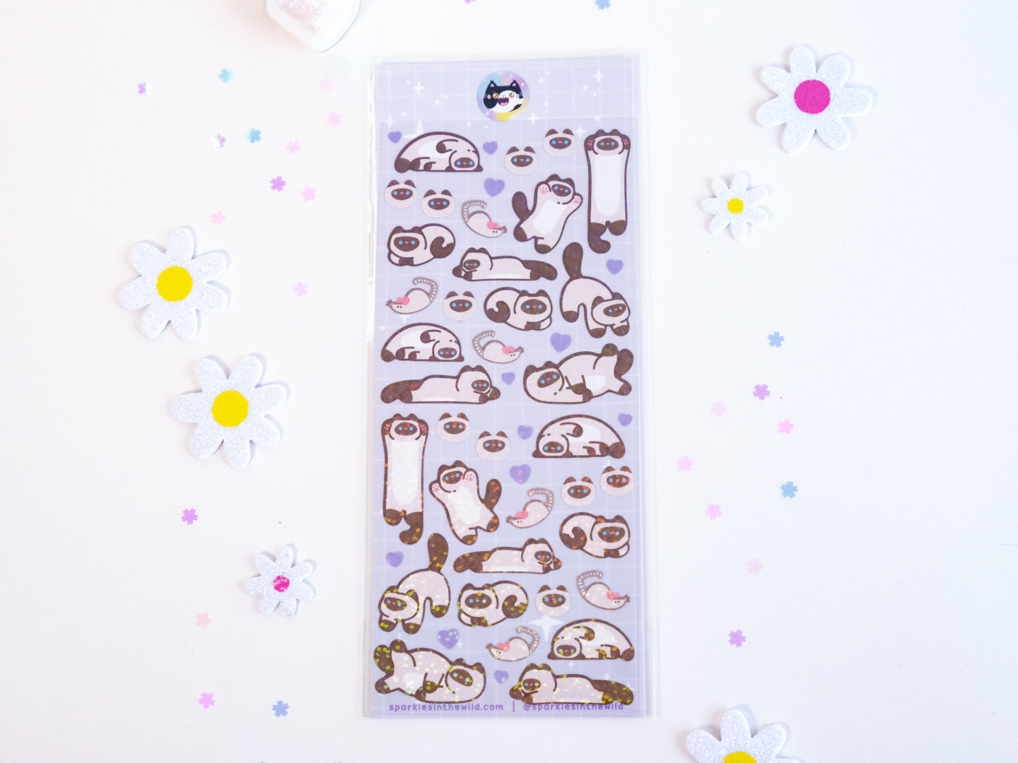Feuille d'Autocollants Deco Paillettes Chat Mignon