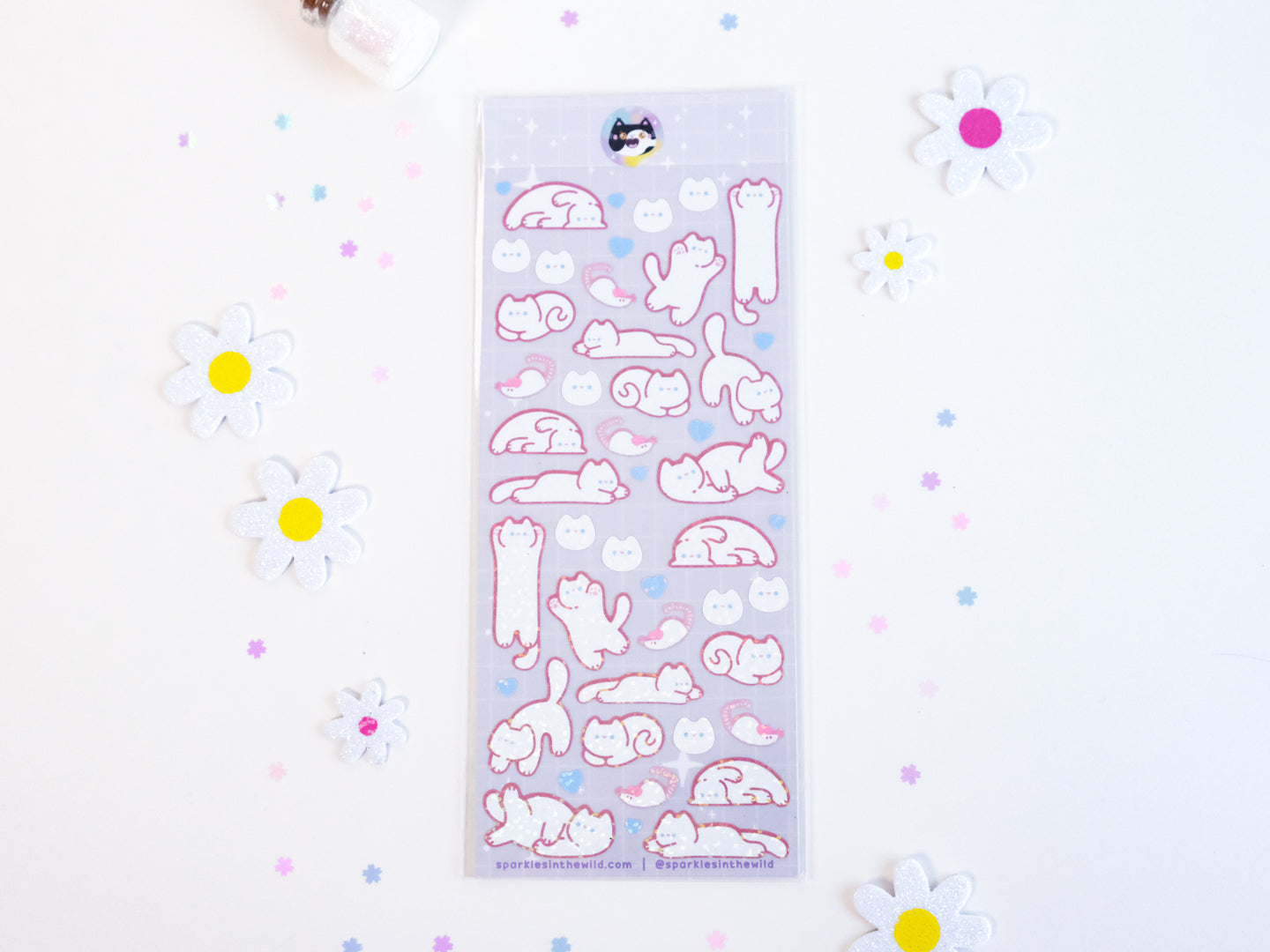 Feuille d'Autocollants Deco Paillettes Chat Mignon
