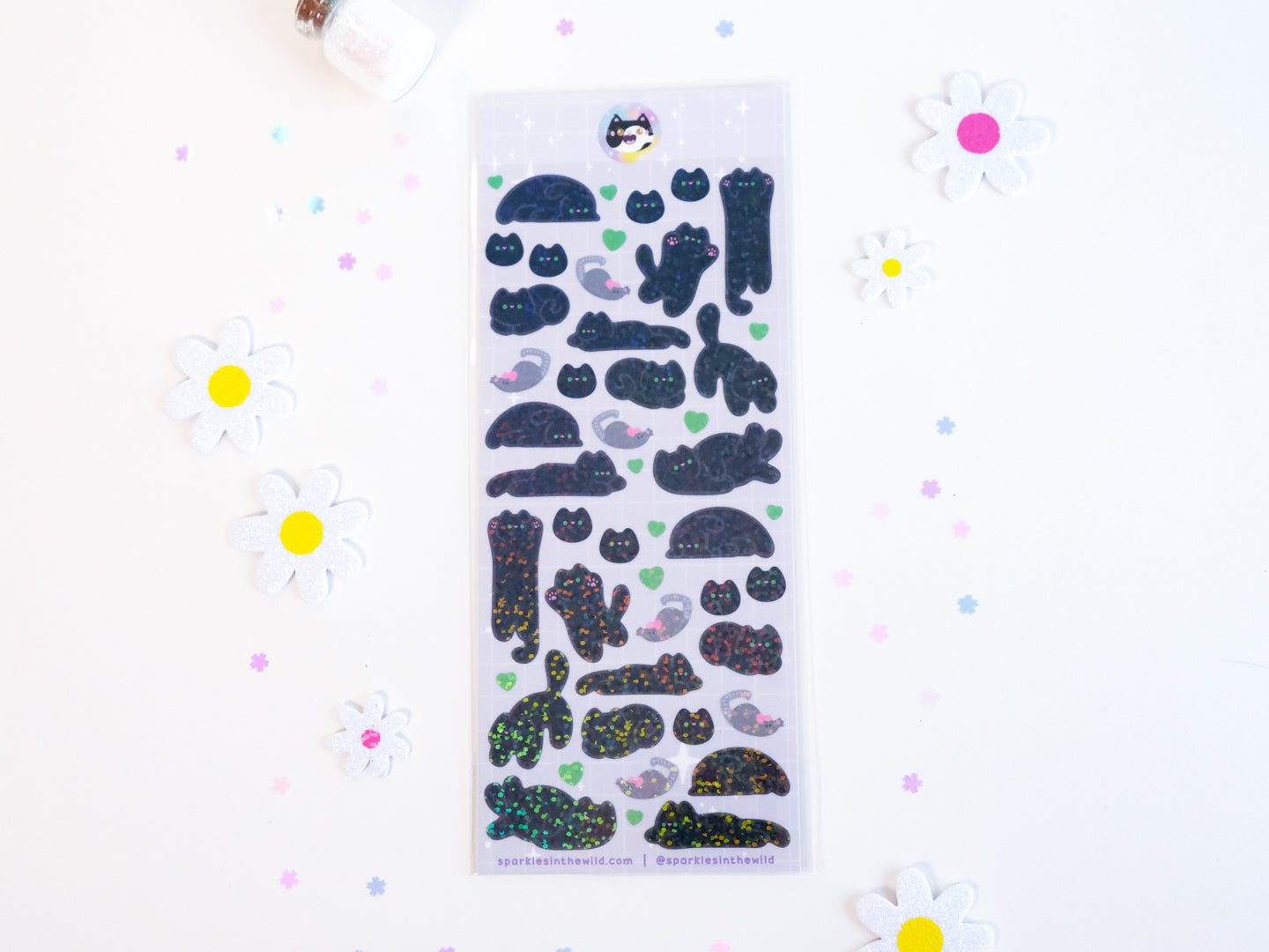 Feuille d'Autocollants Deco Paillettes Chat Mignon