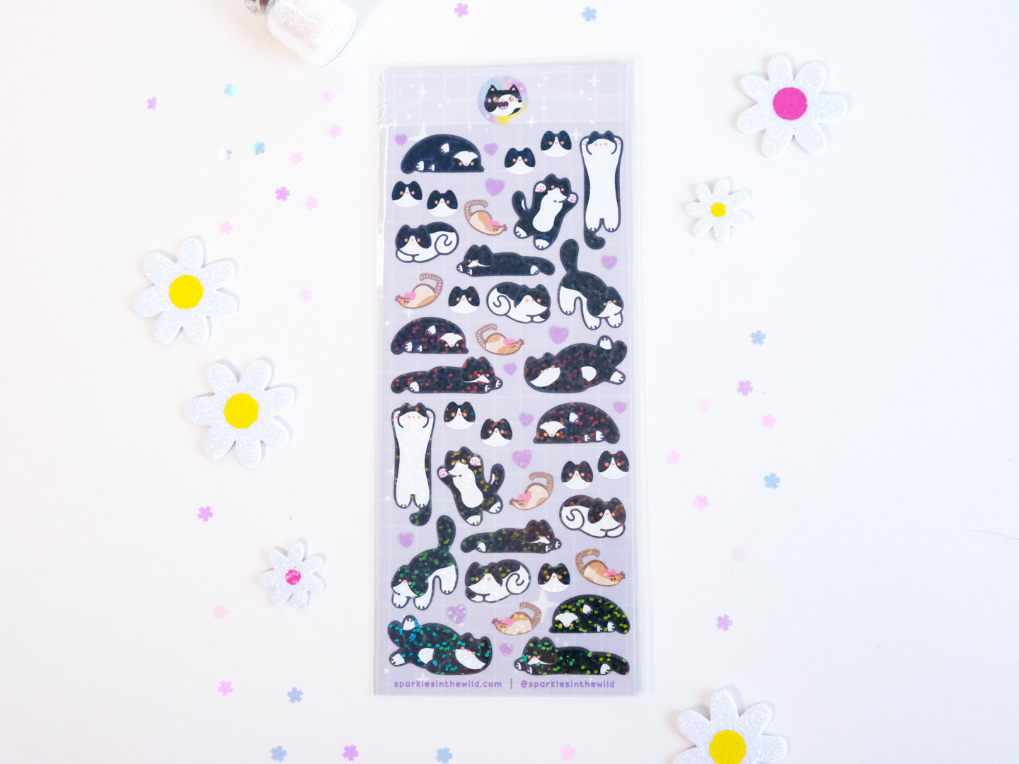 Feuille d'Autocollants Deco Paillettes Chat Mignon