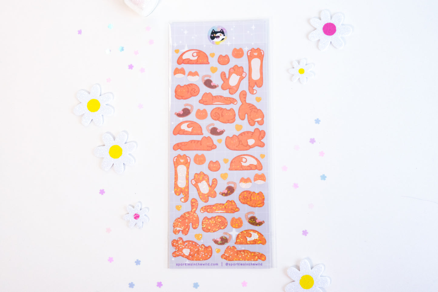 Feuille d'Autocollants Deco Paillettes Chat Mignon