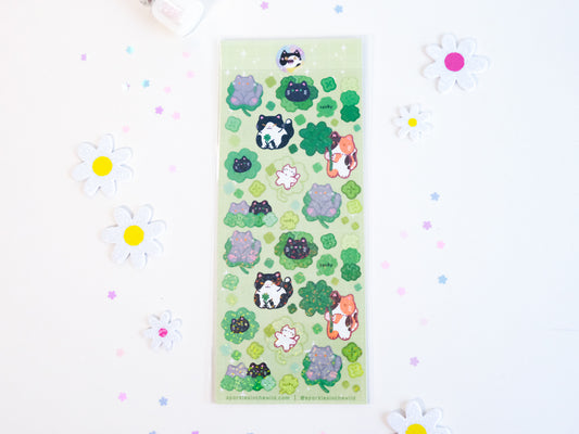 Feuille d'autocollants deco Paillettes Chat Trèfle