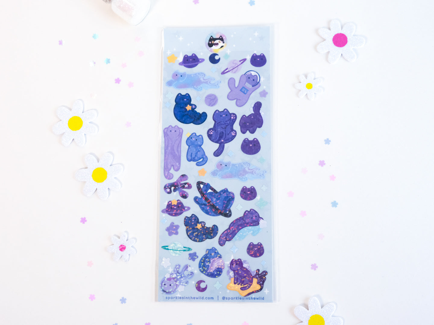 Feuille d'autocollants deco Paillettes Chat Galaxy