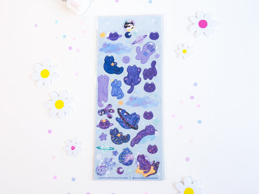 Feuille d'autocollants deco Paillettes Chat Galaxy