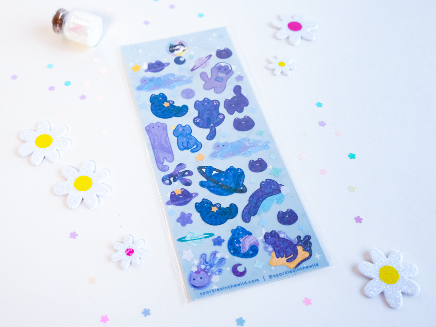 Feuille d'autocollants deco Paillettes Chat Galaxy