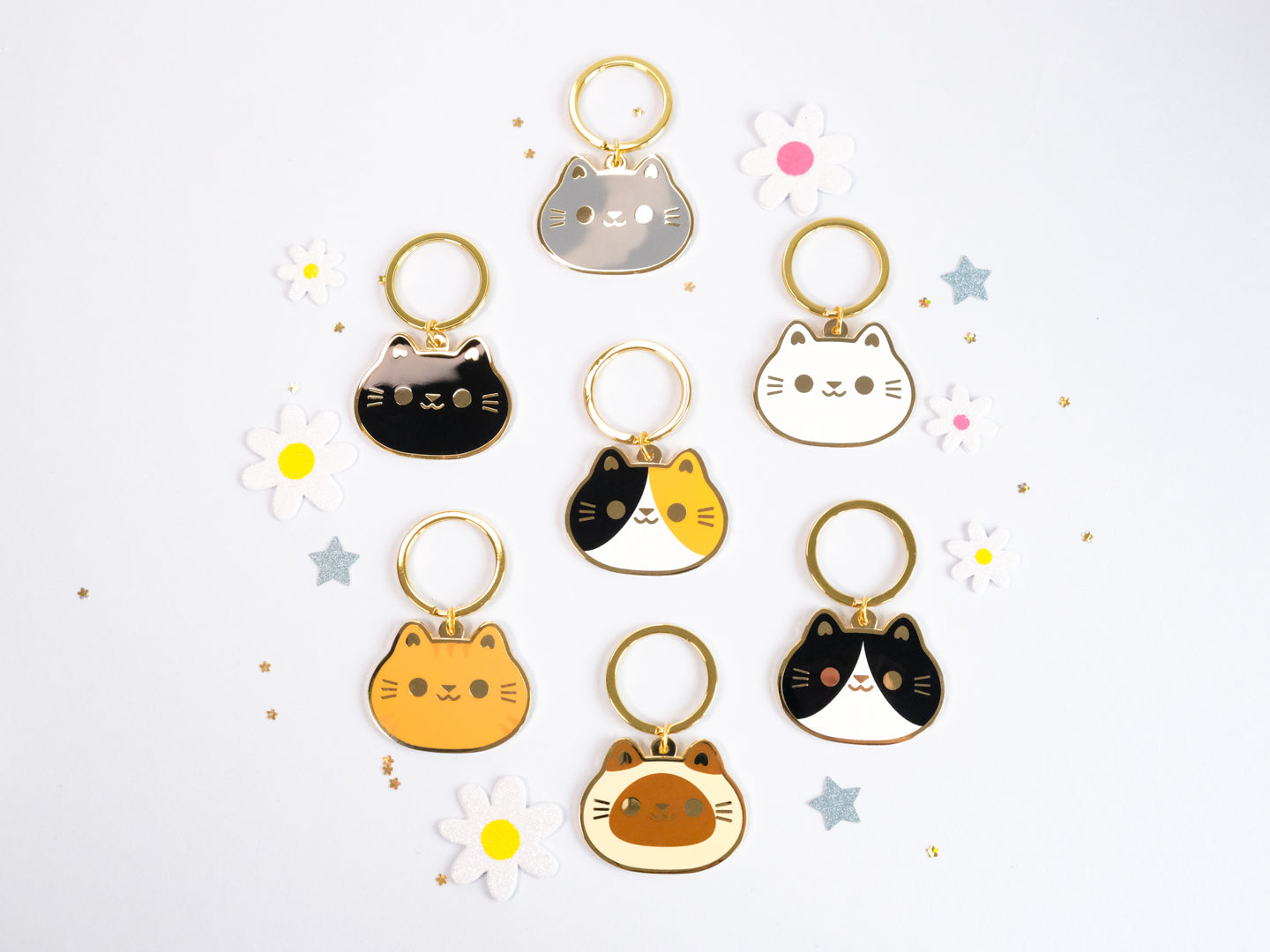 Porte-clés en émail Tête de Chat Rond et Mignon