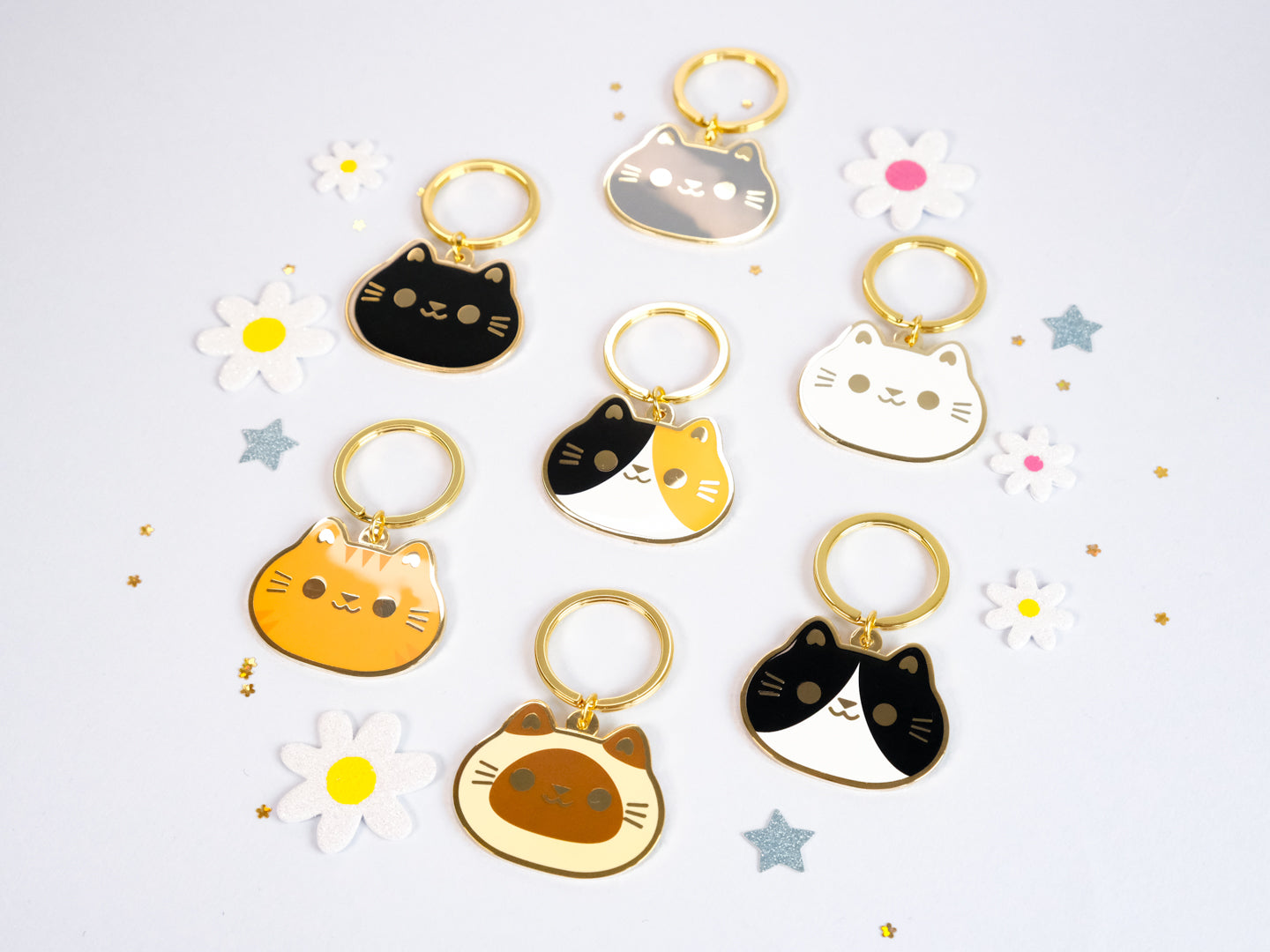 Porte-clés en émail Tête de Chat Rond et Mignon