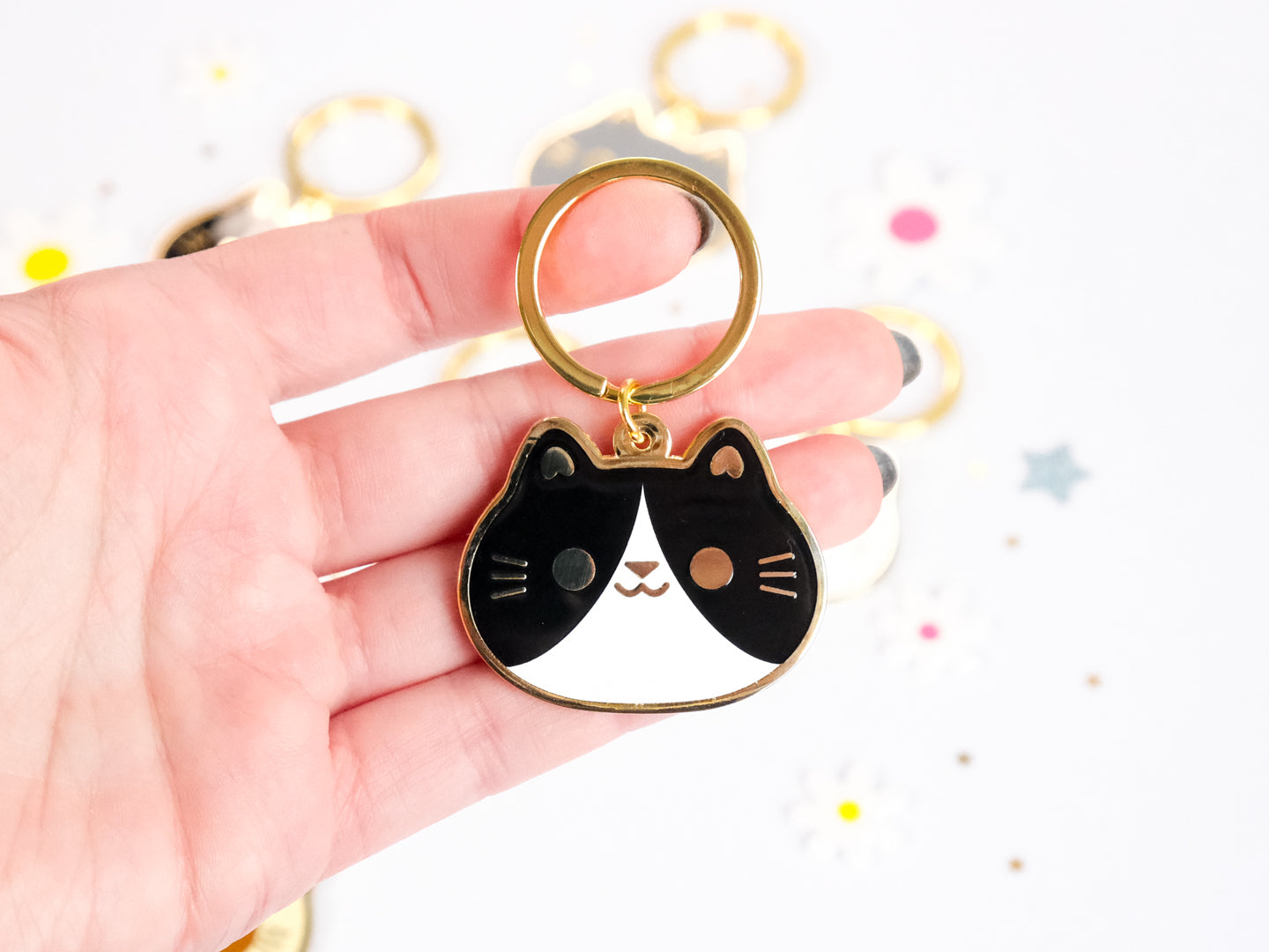 Porte-clés en émail Tête de Chat Rond et Mignon