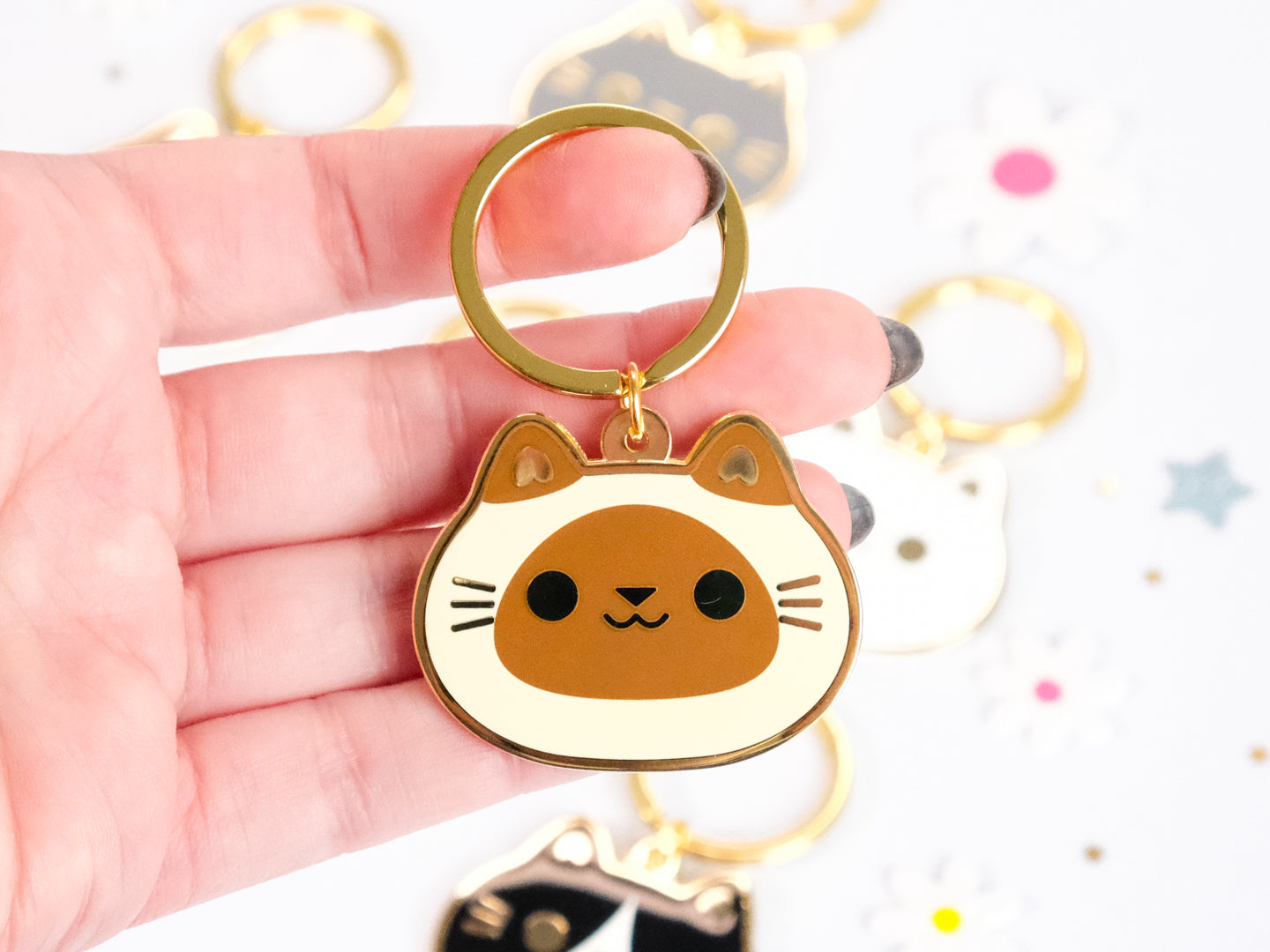 Porte-clés en émail Tête de Chat Rond et Mignon