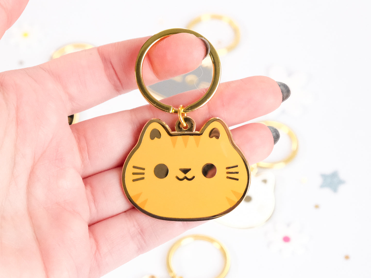 Porte-clés en émail Tête de Chat Rond et Mignon