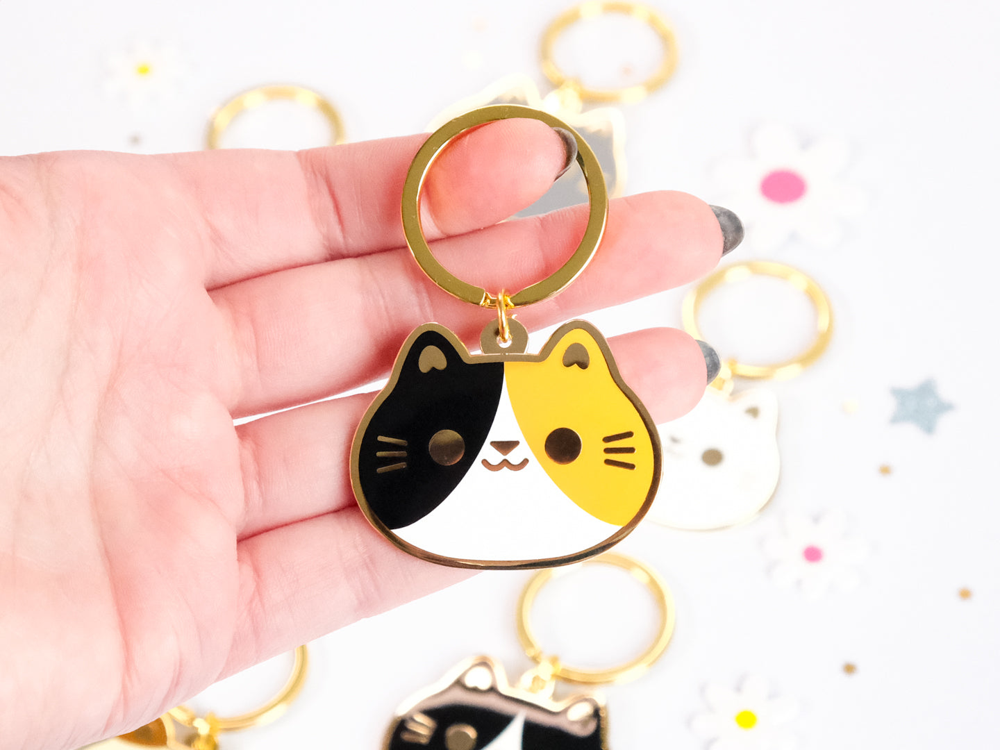 Porte-clés en émail Tête de Chat Rond et Mignon