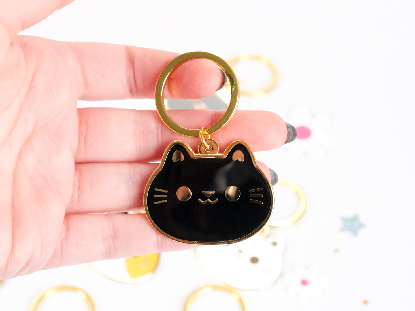 Porte-clés en émail Tête de Chat Rond et Mignon
