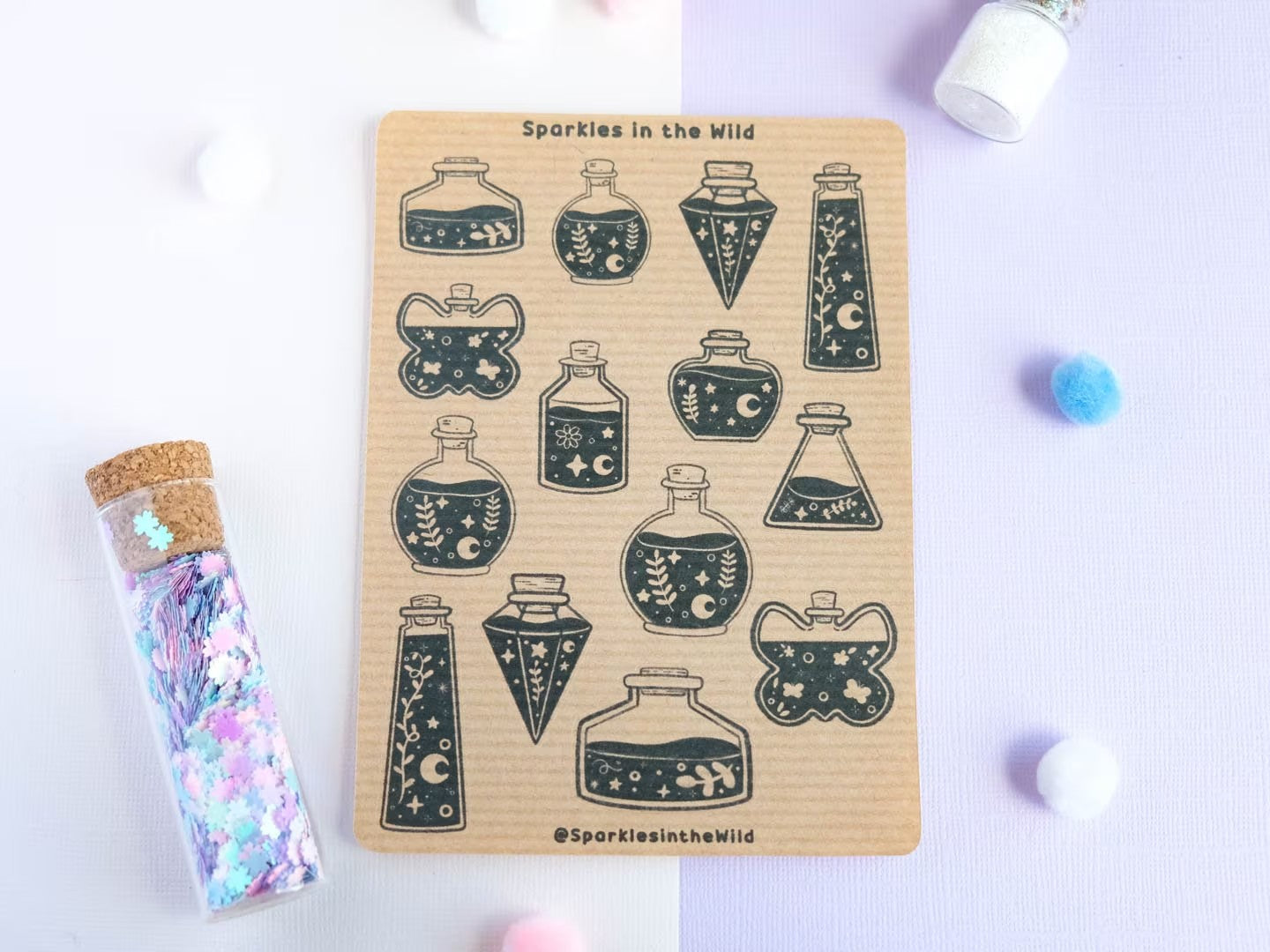 Feuille d’autocollants Kraft potion magique Kawaii
