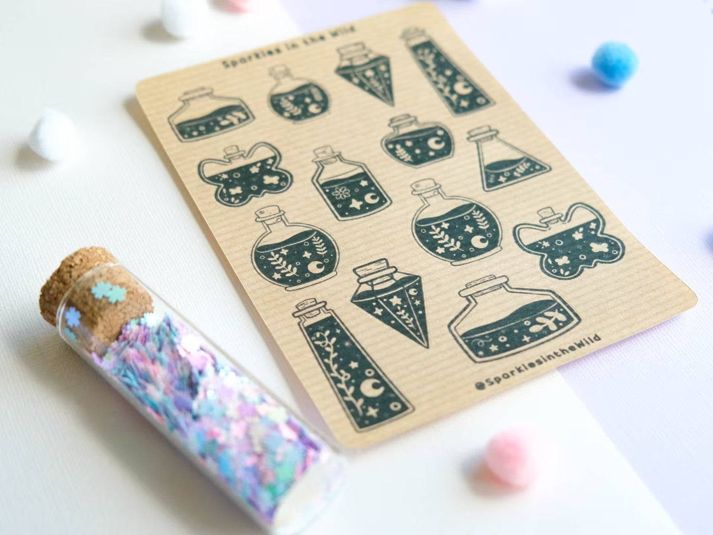 Feuille d’autocollants Kraft potion magique Kawaii